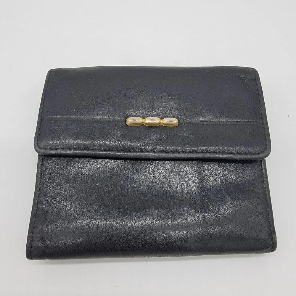 Vintage Rolfs‎ Wallet Women's Black Leather Trifold Coin Purse Read Desc